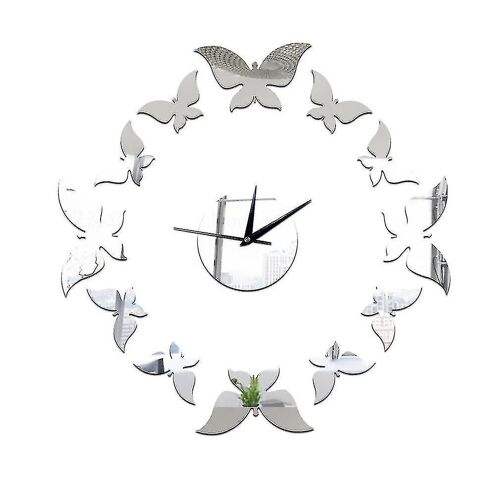 Horloge murale papillon en acrylique, moderne et silencieuse, pour décoration artistique, argent, 1 pièce