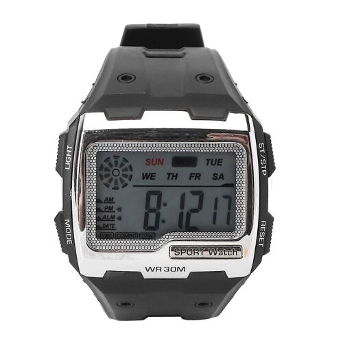 Montre De Sport Numérique Grand Cadran, Veilleuse, Étanche, Double Fuseau Horaire, Montre Électronique D'extérieur, Argent