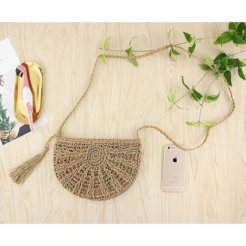 Sac à main d'été en paille pour femme, sac à bandoulière tissé à la main, sac de plage à pompons