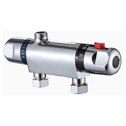 Mitigeur thermostatique de douche chromé moderne, pommeau de douche apparent avec bec de remplissage pour baignoire, anti-brûlure, 28 x 5 cm (argent)