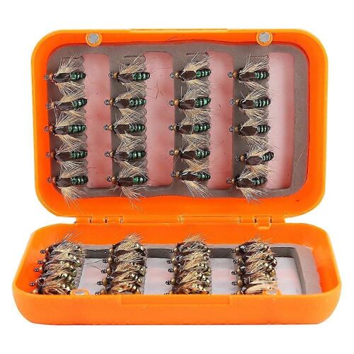 Kit De Pêche À La Mouche Réaliste, 20 À 25 40 Pièces, Mouches À Truite, Leurres, Hameçons, Boîte Dorée Et Verte