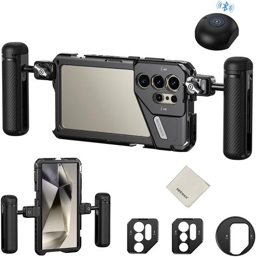 NEEWER S24 Ultra Cage Vidéo Rig Stabilisateur avec Poignée Latérale Quick Release, Poignée Déclencheur Bluetooth, Adapter Filtre 67mm, Plaque Arrière Objectif 17mm, Adapter Objectif Monture T, PA042