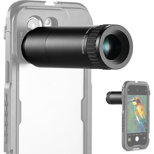 NEEWER Téléobjectif 7X Uniquement pour Cage à Filetage 17 mm/étui/Pince de téléphone, Objectif de téléphone à grossissement 7X avec 15 éléments 12 Groupes compatibles avec iPhone Samsung Cage, LS-36