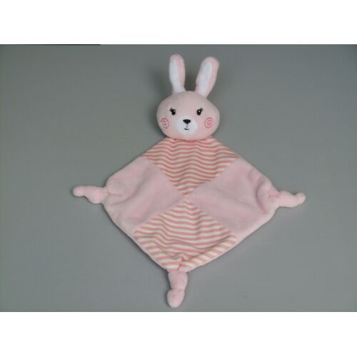 Doudou Lapin Plat Rose Blanc Rayé Tom & Kiddy
