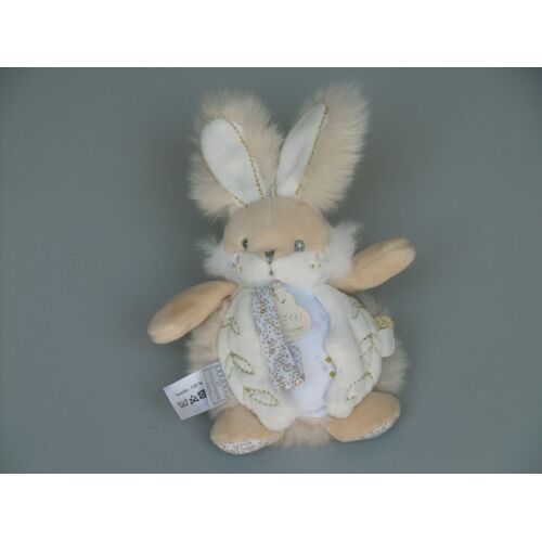 Doudou Et Compagnie Lapin De Sucre Beige Blanc Hochet Attache Sucette 18 Cm