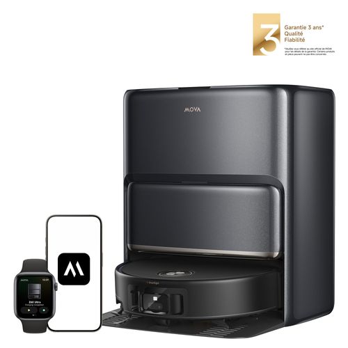 MOVA Z60 Ultra - Robot aspirateur laveur 28000 Pa, nettoyage 80 °C, détection déjections, collecte auto complète, idéal familles avec animaux