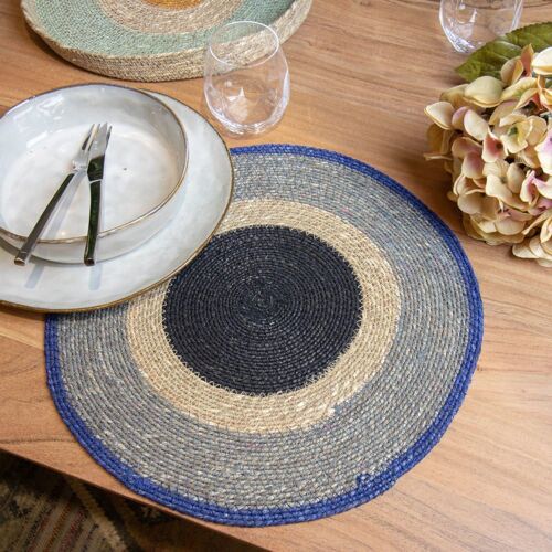 Lot De 6 Sets De Table Bleu En Jonc De Mer 38cm