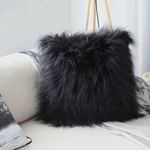 Coussin Doux À Poils Longs Noir 45 X 45 Cm
