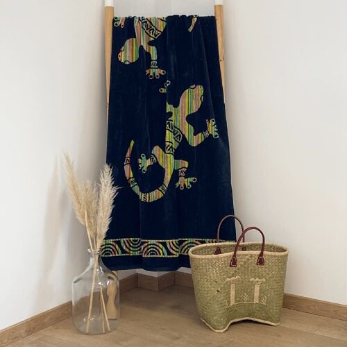Serviette De Plage Éponge Velours Jacquard ''irvine'' 75x150 Noir