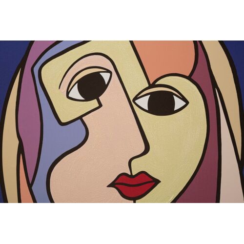 Peinture Sur Toile Visage Cubiste Multicolore 80x3x120 Cm