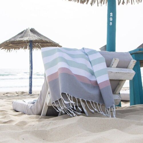Fouta Tricolore Coton Eau De Nil & Rose Pale 100x200