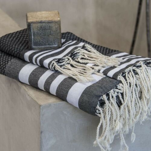 Foutas De Bain (1+2) Coton Noir & Blanc 100x200+2(40x60)