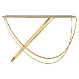 Console En Métal Doré Avec Surface En Verre 120x40x79h