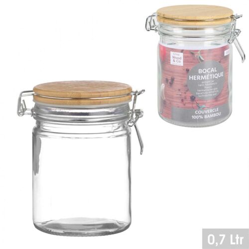 Bocal Cuisine Hermétique En Verre Couvercle Clip Bambou 0,7l