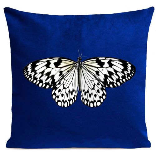 Coussin Papillon Insecte Suédine Bleu 40x40cm
