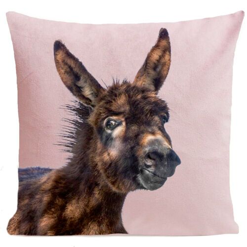 Coussin Animal Âne Suédine Rose 40x40cm