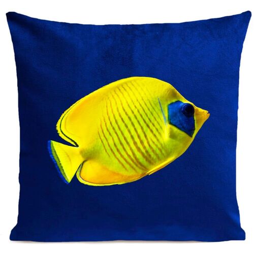 Coussin Poisson Bord De Mer Suédine Bleu 40x40cm