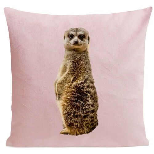 Coussin Jungle Suricate Suédine Rose 40x40cm