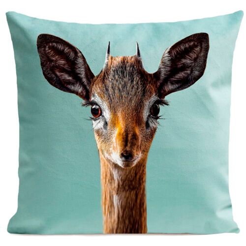 Coussin Animal Faon Suédine Bleu 40x40cm