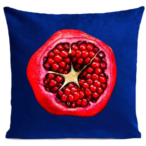 Coussin Fruit Végétal Grenade Suédine Bleu 40x40cm