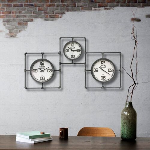 3 grandes horloges murales décoratives vintage salon métal gris 160cm
