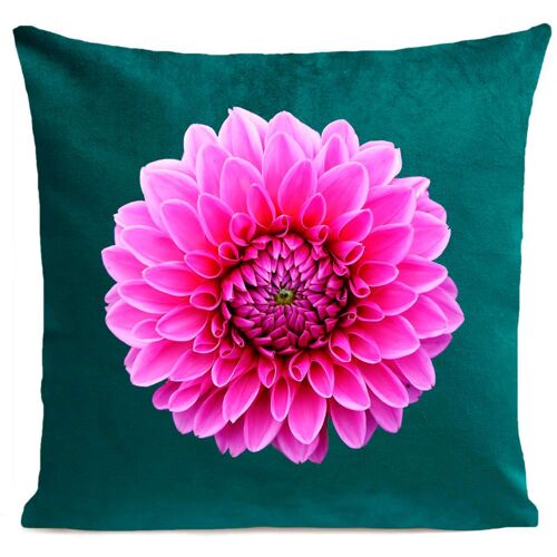 Coussin Fleur Dahlia Suédine Vert 40x40cm