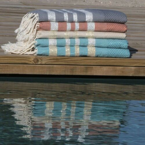 Fouta Nid D'abeille Coton Gris Moyen & Argent 100x200