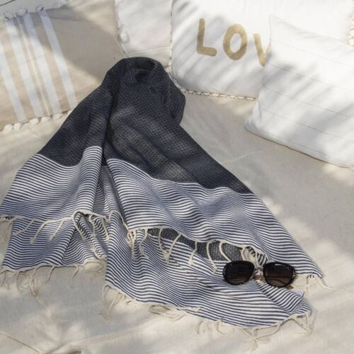 Fouta Nid D'abeille Coton Bleu Jean 100x200