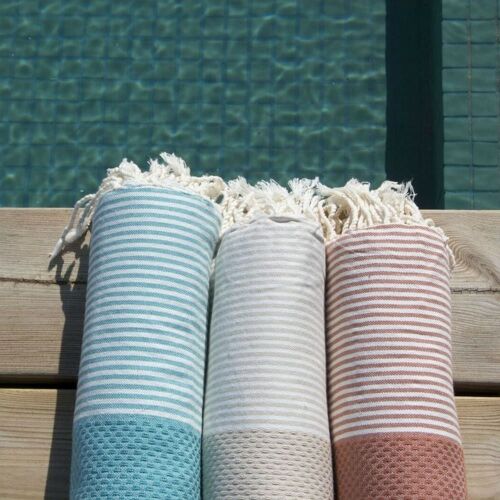 Fouta Nid D'abeille Coton Vert Canard 100x200