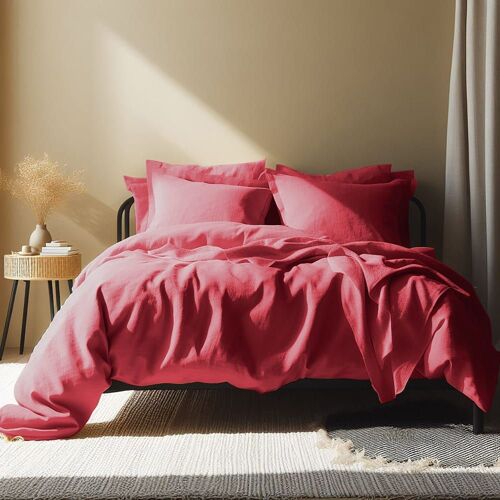 Drap Housse Lin Lavé Rose Framboise 200x200x40