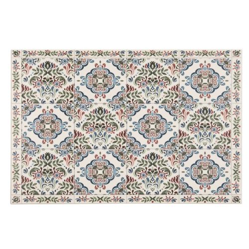 Set De Table En Vinyle Blanc Et Multicolore Motifs Carreaux De Ciment 30x45