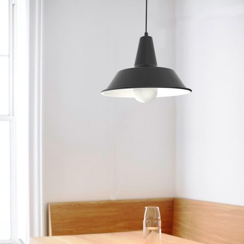 Suspension En Métal Noir Mat Et Blanc Interne E27