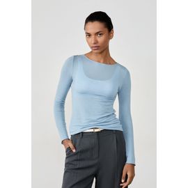 T-Shirt Manches Longues Col Bateau Avec Cachemire - Warmlight - M - Bleu Ciel - Femme - Etam