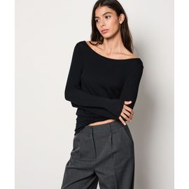 T-Shirt Manches Longues Col Bateau Avec Cachemire En Maille Thermique - Warmlight - L - Black - Femme - Etam