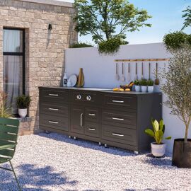 Cuisine D'extérieur 3 Éléments Avec Gazinière Noir