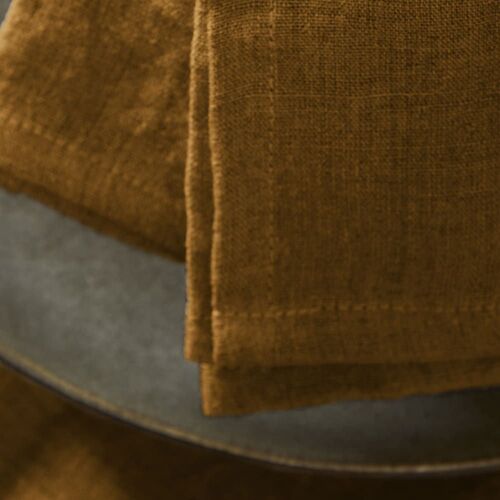 Lot De 3 Serviettes Lin Français Caramel 40x40 Cm