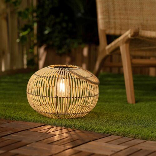 Lampe extérieur solaire led rotin naturel