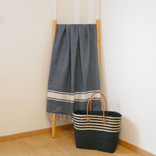 Fouta Plate Traditionnelle ''kozo'' Bleu Marine 100x200