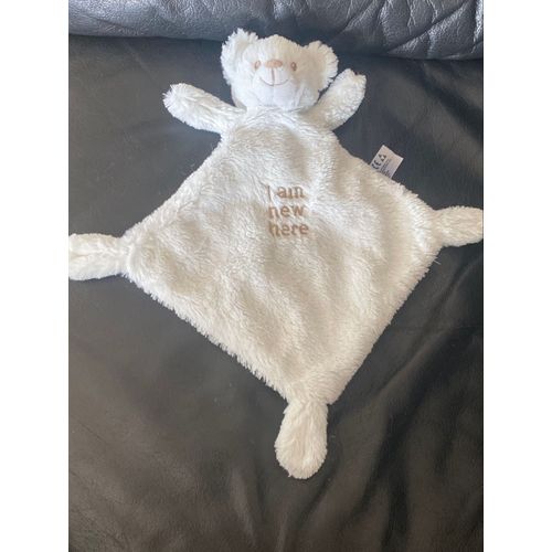 DOUDOU PLAT OURS NICOTOY BLANC LOSANGE I AM NEW HERE SIMBA TOYS 33 CM