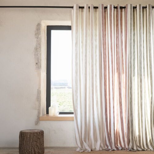 Rideau 100% Coton Larges Rayures Lourmarin Terracotta 140x260 Cm