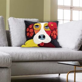 Coussin Chien Basset En Coton, Polyester Et Laine 45x45