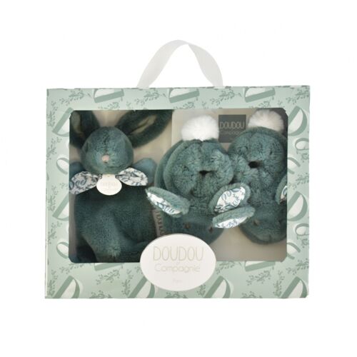 Coffret Doudou Lapin Et Chaussons Vert Sauge - Doudou Et Compagnie