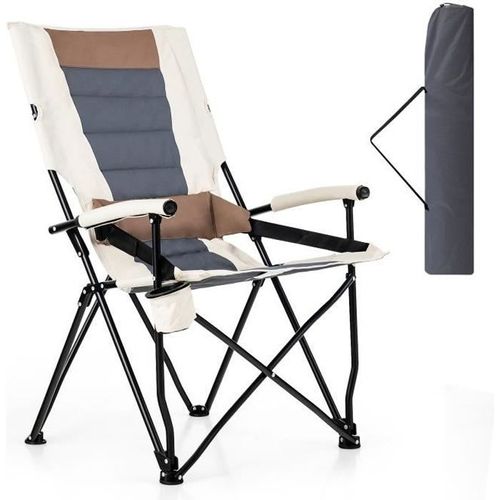 Costway Chaise De Camping Pliante Avec Dossier Haut, Coussin Lombaire Charge 150kg Fauteuil De Camping Pour Plage Pêche Pique-Nique