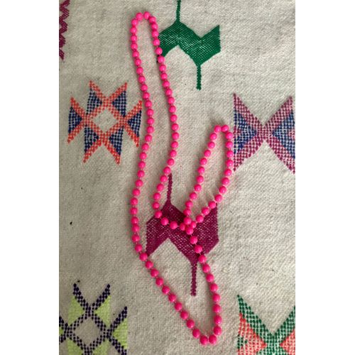 Collier Sautoir Vintage Perles Rose Fluo
