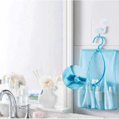 1 pièce de rangement de salle de bain, sac en maille pour pinces à linge, crochets de suspension, sac d'épargne, sac de douche suspendu bleu