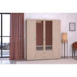 Armoire 4 Portes 2 Miroirs 2 Tiroirs Effet Bois