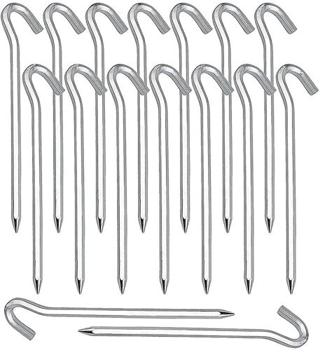 2025 - 16 Piquets De Tente Crochets De Sol Pour Tente Camping Jardinage Piquets De Tente En Acier Galvanisé Argenté