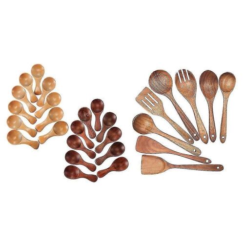 20 Petites Cuillères En Bois, Cuillère À Café Au Miel Et 1 Ensemble D'ustensiles De Cuisine Antiadhésifs, Cuillères En Bois Coo