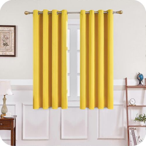 Rideaux Occultants Jaune Moutarde 140 X 160 Cm, Isolation Thermique, Anti-Froid, Pour Petites Fenêtres, Lot De 2