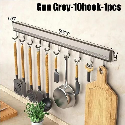 Support De Rangement De Cuisine En Alliage D'Aluminium,Support À Crochet Mural Pour Ustensiles De Cuisine,Porte-Serviettes Pour Robe De Salle De Bain.10 Hooks.